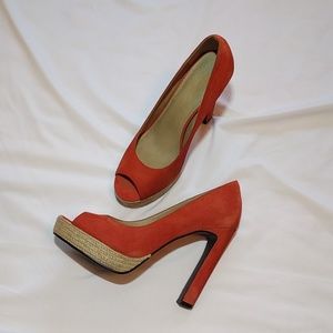 Levity Orange Peep Toe Suede Heels